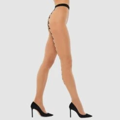 Collant Aspect Mat 20 Deniers Wolford Floral -Vêtements Soldes collant wolford floral beige noir 3