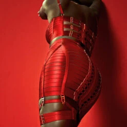 Jupe Porte-jarretelles Bordelle Signature -Vêtements Soldes jupe bordelle signature rouge 5