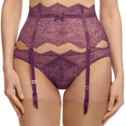 Porte-jarretelles 6 Attaches En Dentelle Dita Von Teese Lurex Lace -Vêtements Soldes porte jarretelles dita von teese lurex lace mauve 2