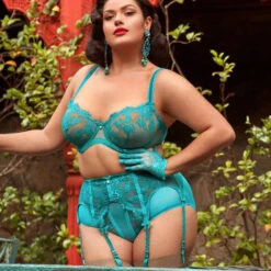 Porte-jarretelles 6 Attaches En Dentelle Dita Von Teese Savoir Faire -Vêtements Soldes porte jarretelles dita von teese savoir faire bleu turquoise 5