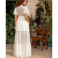 Robe Longue En Dentelle Marjolaine Rebecca -Vêtements Soldes robe marjolaine rebecca blanc casse 2