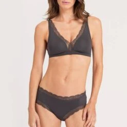 Slip Taille Basse En Coton Hanro Cotton Lace -Vêtements Soldes slip femme hanro cotton lace anthracite 4